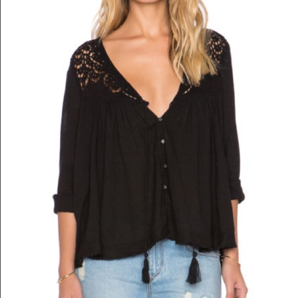 Free People Embellished Crochet Swing Top